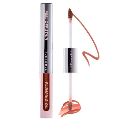 JUDYDOLL Peel Off Stain and Plumping Oil Duo - Long-Lasting Lip Stain with 3D Plumping Gloss, Hydrating and Non-Sticky Formula, Stocking Stuffers (#04 Cinnamon Glow)