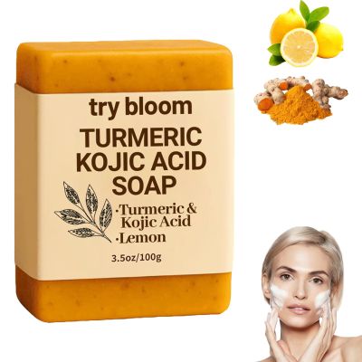 Try Bloom Soap, Lemon Turmeric Bar Soap, Gentle Cleansing Underarm Cream with Turmeric Supports Clear Skin for Face and Body, for Oily & Dry Skin