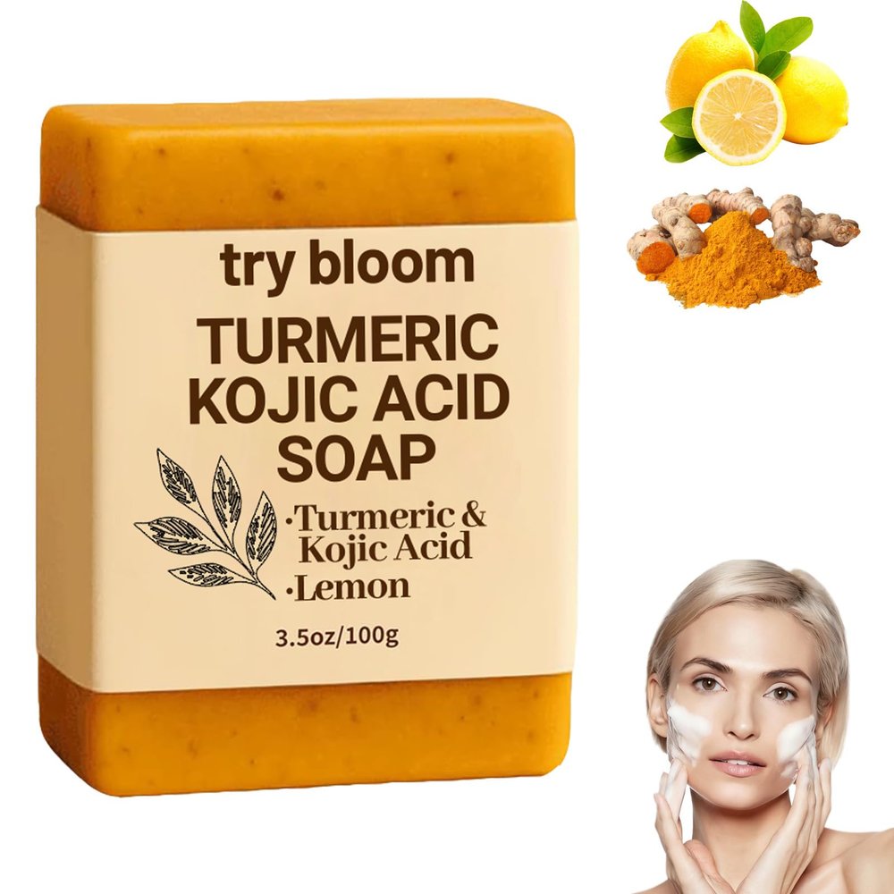 Try Bloom Soap, Lemon Turmeric Bar Soap, Gentle Cleansing Underarm Cream with Turmeric Supports Clear Skin for Face and Body, for Oily & Dry Skin