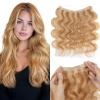 MY-LADY Wavy Halo Hair Extensions Real Human Hair for Women Golden Brown & Bleach Blonde Clip in Remy Hairpiece with Adjustable Invisible Wire 18 Inch 65G view 1
