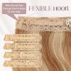 MY-LADY Wavy Halo Hair Extensions Real Human Hair for Women Golden Brown & Bleach Blonde Clip in Remy Hairpiece with Adjustable Invisible Wire 18 Inch 65G view 2