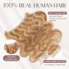 MY-LADY Wavy Halo Hair Extensions Real Human Hair for Women Golden Brown & Bleach Blonde Clip in Remy Hairpiece with Adjustable Invisible Wire 18 Inch 65G view 4
