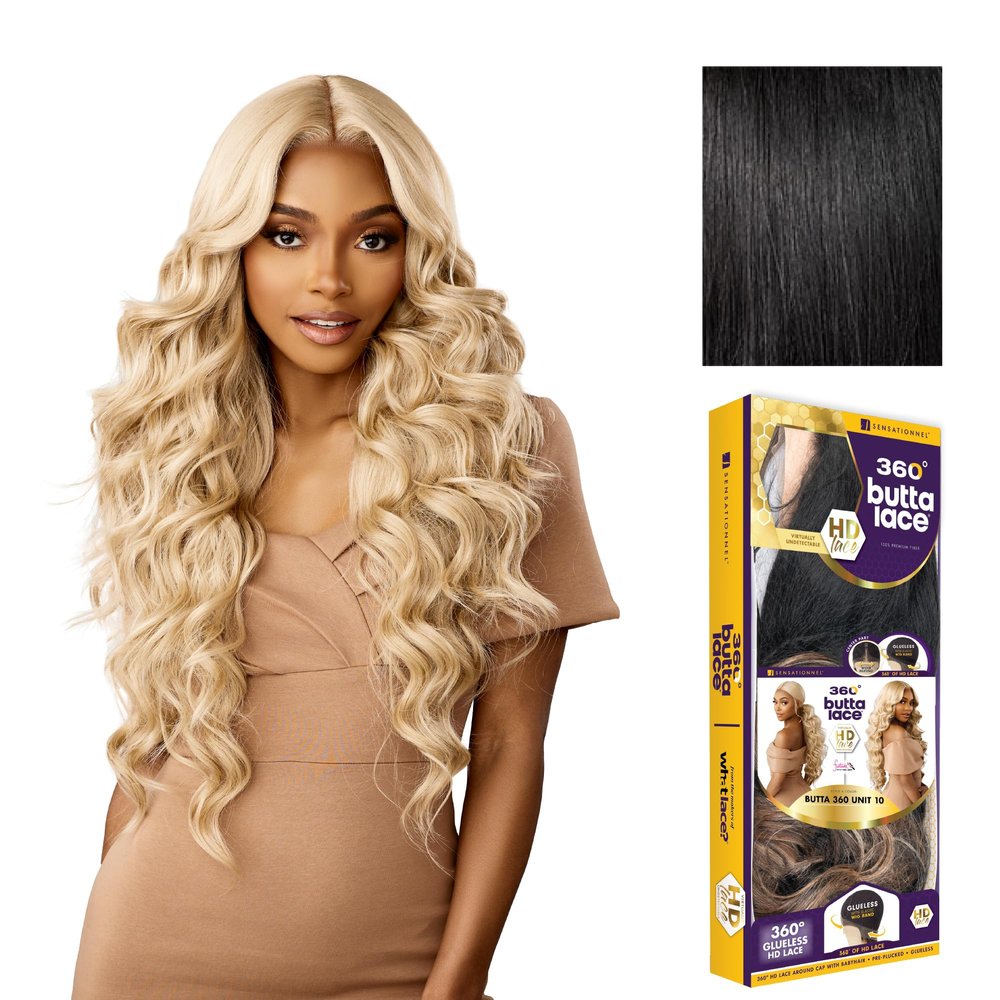 Sensationnel Butta 360 Lace Wig - Unit 10 Wider Parting 360 Degree Lace Glueless Synthetic Preplucked Hairline (1 JETBLACK)