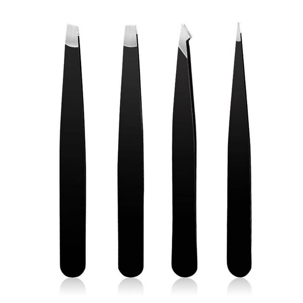 4 Pcs Tweezers for Women Facial Hair, Multi-Purpose Professional Stainless Steel Precision Lash Tweezers,Black Tweezer Kit for Ingrown Hair,Blackhead,Facial Hair,Splinter Removal