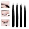 4 Pcs Tweezers for Women Facial Hair, Multi-Purpose Professional Stainless Steel Precision Lash Tweezers,Black Tweezer Kit for Ingrown Hair,Blackhead,Facial Hair,Splinter Removal view 4