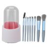 360 Rotating Makeup Brush Holder Organizer with 8pcs Brushes and Transparent Lid, 7 Slot Cosmetic Storage Set (Pink) view 1