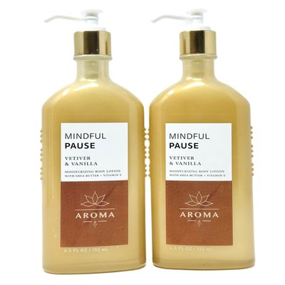 Bath and Body MINDFUL PAUSE VETIVET & VANILLA Moisturizing Body Lotion with Shea Butter + Vitamin E 6.5 FL OZ / 192 ml (Pack of 2)