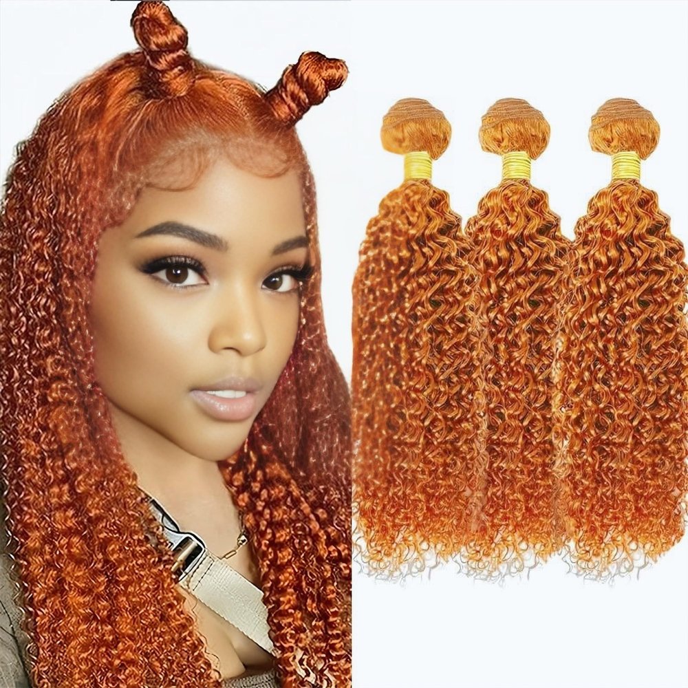 10A Brazilian #350 Orange Jerry Curly Human Hair Bundles 26 28 30 Inch 3 Bundles Long Ginger Red Kinky Curly