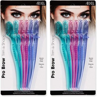 Ardell Pro Brow for Trim & Shape  Eyebrow Razor, Trimmer, and Shaper with Cover, Face Razor for Women, Dermaplane Razor - 2 Pack