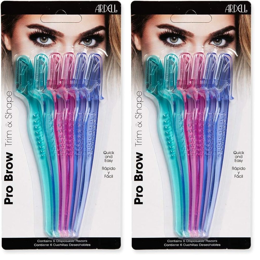 Ardell Pro Brow for Trim & Shape  Eyebrow Razor, Trimmer, and Shaper with Cover, Face Razor for Women, Dermaplane Razor - 2 Pack