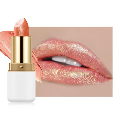 Frosted Shimmer Lipstick, Orange Gold Metallic Glitter Lip Gloss for Women