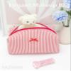 PAZIMIIK 2PCS Cozy Makeup Bag Small Aesthetic Travel Zipper Cosmetic Pouch for Women Make Up Beauty Accessories Brushes, Stripe Red view 3