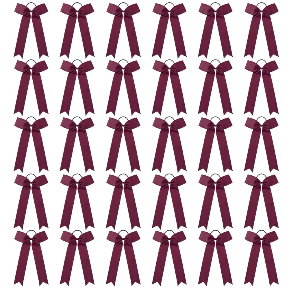 30 PCS College Style Cheer Bows Collegiate Long Tail Skinny Cheer Bow Elastic Hair Tie Bows for Teens Girls Softball Competition Sports Cheerleaders (maroon)