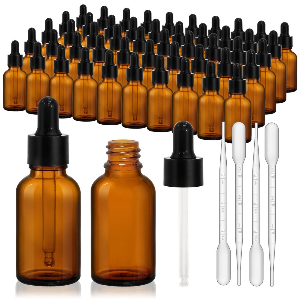 KEYWING 50 Pack 1/2oz Eye Dropper Bottles 15ml Leakproof Amber Glass Bottles for Essential Oils, Tinctures, Hair Oils, Travel Liquids