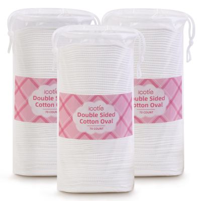 ICOTLE Large Oval Cotton Pads, 210 Count, Premium 3-Layer Dual Textured Design, Lint-Free and Ultra-Soft Cotton Ovals for All Skin Types, Perfect for Makeup Removal, Facial Cleansing, and Skincare