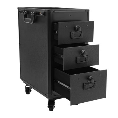 Professional Rolling Makeup Case with Retractable Handle, 3-Drawer Mobile Beauty Cart on Wheels with Lock, Large Capacity Nail Hair Salon Organizer Storage Case for Makeup Artists, Travel, Home Use