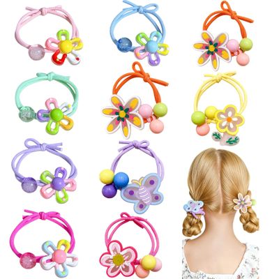 10 PCS Sweet Flower Hair Ties for Girls Elastic Ponytail Holders Cute Hair Rubber Bands Soft Hair Ties for Thin or Thick Long Hairs Hair Accessories for Girls Toddler