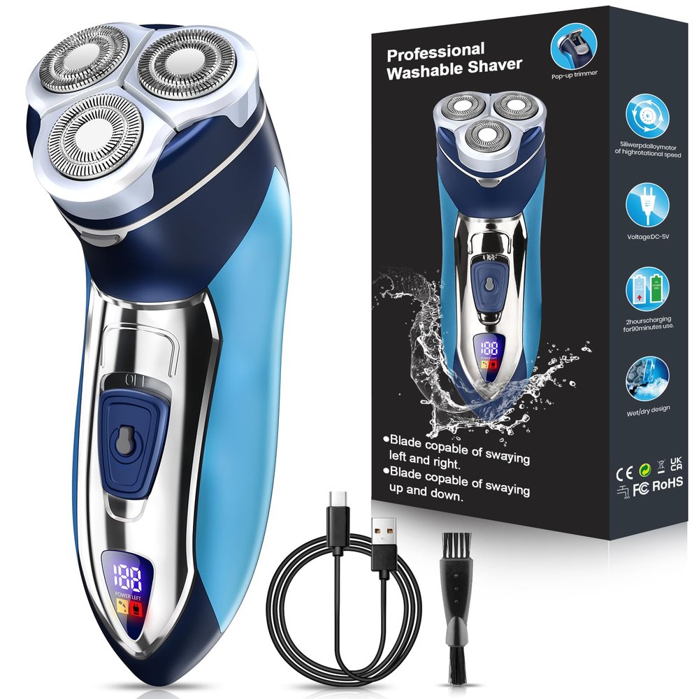 Electric Razor for Men,Mens Electric Shavers Rotary,LED Display 100% Waterproof Cordless Razor