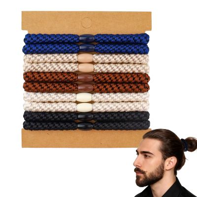 10pcs Mens Hair Ties - Braided Hair Ties for Thick, Curly Hair - Bracelet Hair Tie bands for Longhairs Men Bun - No Crease Coils for Men's Buns & Women's Long Hair