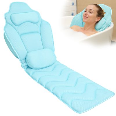 Full Body Bath Pillow for Bathtub - Extra Long 61 Bath Pillows for Tub, Ergonomic 4D Air Mesh Tub Pillow with Head, Neck & Lumbar Support, Bathtub Pillow Spa Cushion with Non-Slip Suction Cups