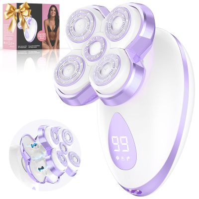 Electric Razors for Women - Upgraded Electric Shaver for Women with Magnetic Heads, Rotary Hair Remover Kit for Legs Bikini Face, Lady Trimmer for Sensitive Skin, Detachable and Waterproof, Purple