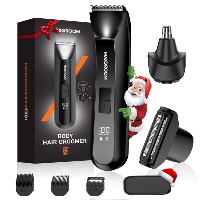 MAXGROOM Manscape 3-In1 Body & Pubic Hair Trimmer for Men, IPX7 Waterproof Ball & Groin Shaver with LED Light, Electric Razor with Travel Pouch & USB Rechargeable, Christmas Gifts for Men
