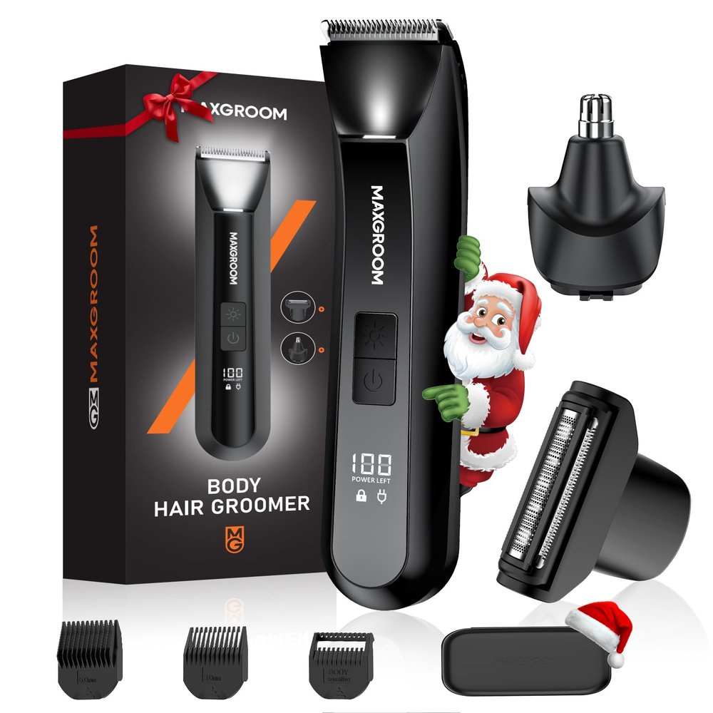 MAXGROOM Manscape 3-In1 Body & Pubic Hair Trimmer for Men, IPX7 Waterproof Ball & Groin Shaver with LED Light, Electric Razor with Travel Pouch & USB Rechargeable, Christmas Gifts for Men