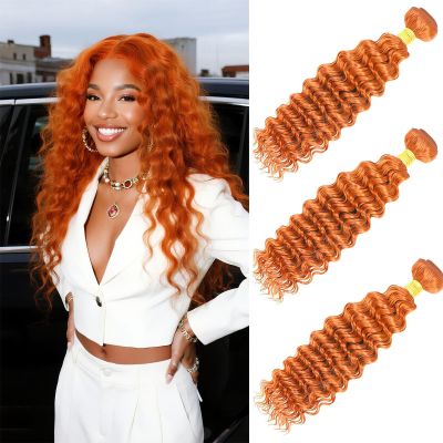 10A Grade #350 Ginger Deep Wave Human Hair Bundles 22 24 26 Inch 3 Bundles Deal Orange Red Brazilian Hair