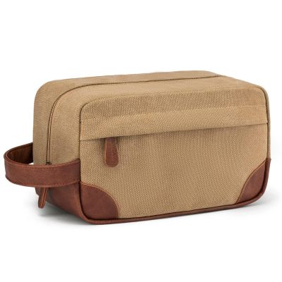 Travel Makeup Bag for Women Men,Capacity Cosmetic Bags,Vintage Pouch Organizer,Waterproof Toiletry Bags with Divider,Handle (Brown)