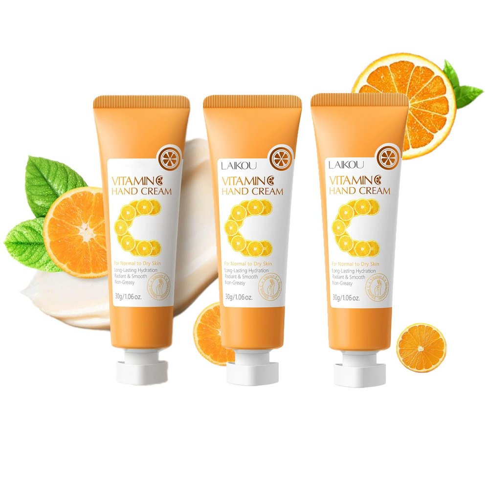3 Pcs Vitamin C Hand & Body Lotion, Moisturizing Skin Care Hand Cream, Intensive Moisture Treatment for Extremely Dry, Rough Skin, Non-Greasy Fast-Absorbing Formula, Travel Size Lotion for All Skins