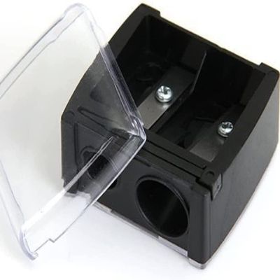 Black Dual Hole Makeup Pencil Sharpener, Portable Cosmetic Tool with Cover for Eyeliner, Eyebrow Pencils