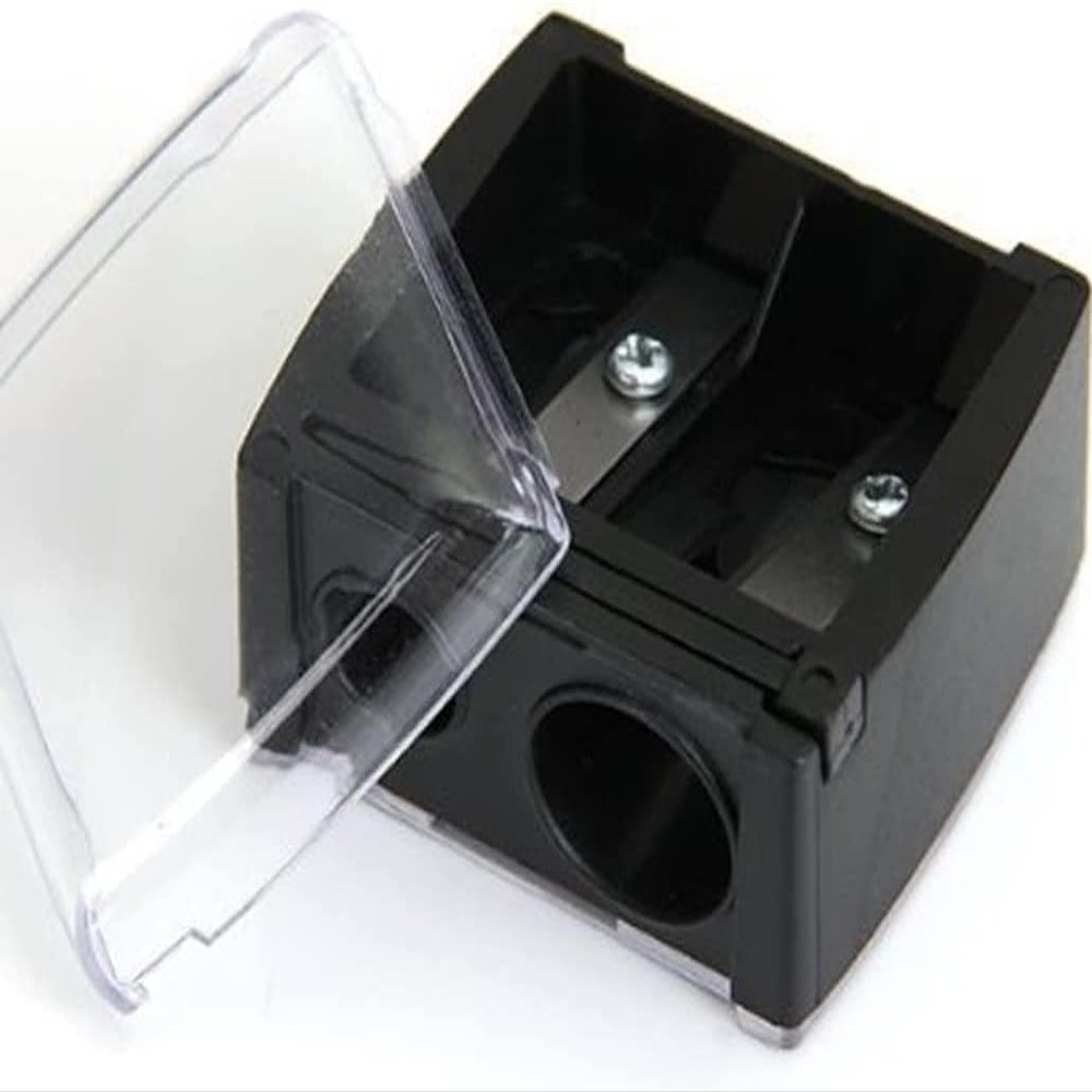 Black Dual Hole Makeup Pencil Sharpener, Portable Cosmetic Tool with Cover for Eyeliner, Eyebrow Pencils