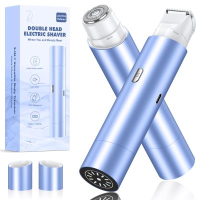 NIPOO Bikini Trimmer for Women, Dual Head Face Shaver Body Hair Trimmmer, IPX7 Waterproof Womens Electric Razor for Legs, Blue