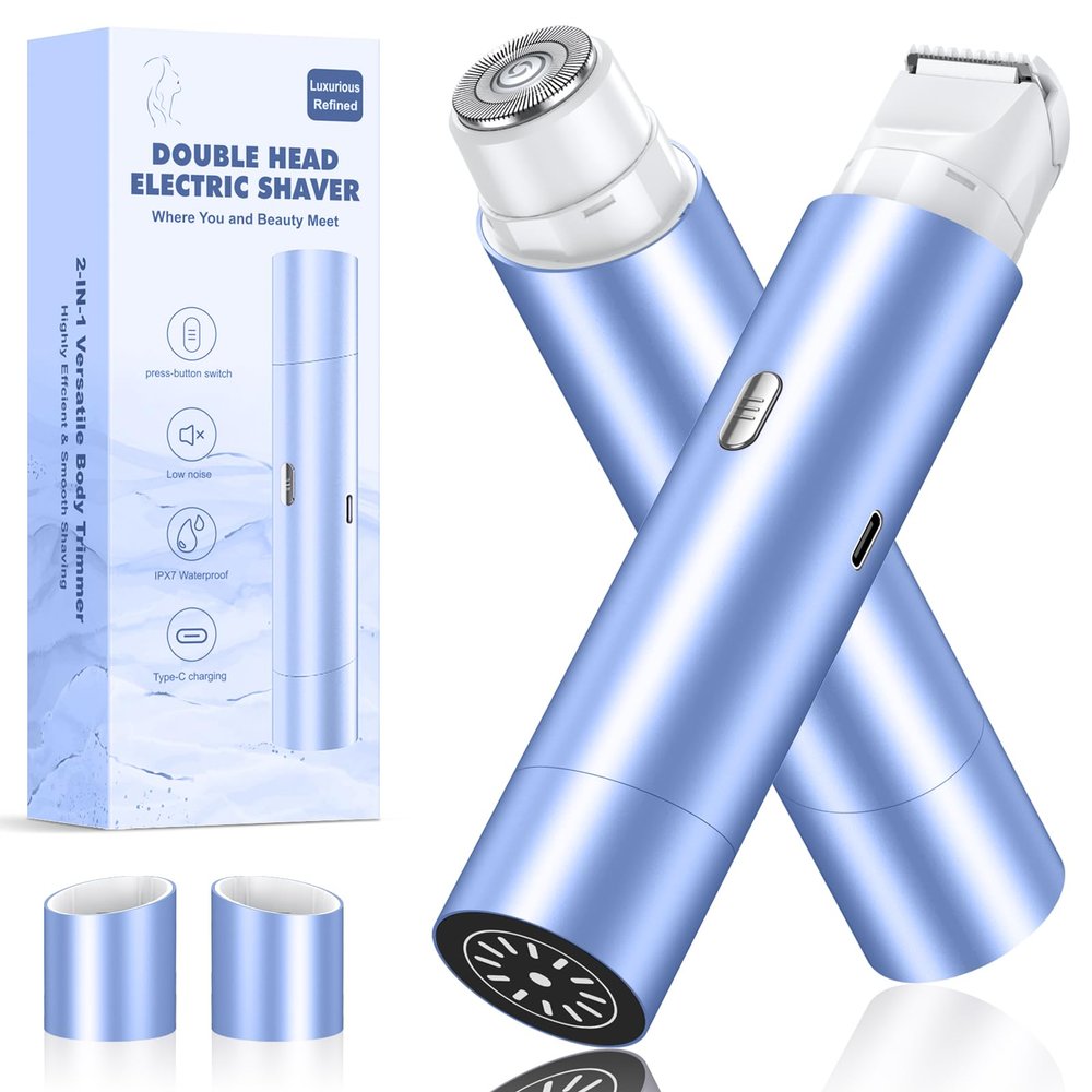 NIPOO Bikini Trimmer for Women, Dual Head Face Shaver Body Hair Trimmmer, IPX7 Waterproof Womens Electric Razor for Legs, Blue