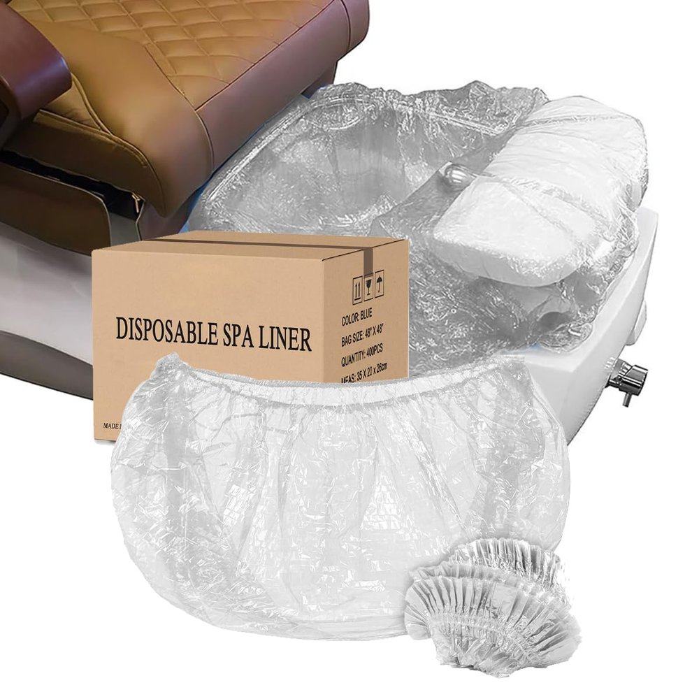 Disposable Spa Pedicure Liners 400 Count, Clear Plastic Foot Bath Bags for Pedicure Bowl, 48" x 48" Elastic Fit, Hygienic Single Use Pedicure Chair Liners
