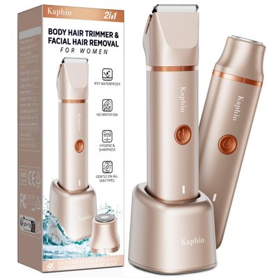Bikini Trimmer for Women Pubic Hair: 2 in 1 Electric Razors for Women - IPX7 Waterproof Lady Shaver for Travel & Home Use (Gold)