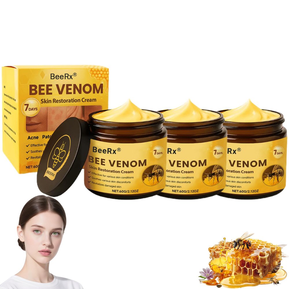 BeeRx Bee Venom Skin Treatment Cream, Professional Bee Venom Cream, BeeRx Anti Aging Serum, Repair,Reducing The Appearance of Blemishes, Natural Ingredients for All Skin Types (3 Bottle)