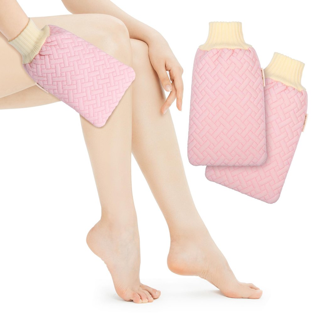 XLIUAX 2 Pack Exfoliating Glove, Skincare Exfoliating Mitt Exfoliator Gloves Body Scrubber Exfoliator for Dead Skin Reusable Body Glove for Smooth Skin Surface Radiant Skins Elastic Wrist