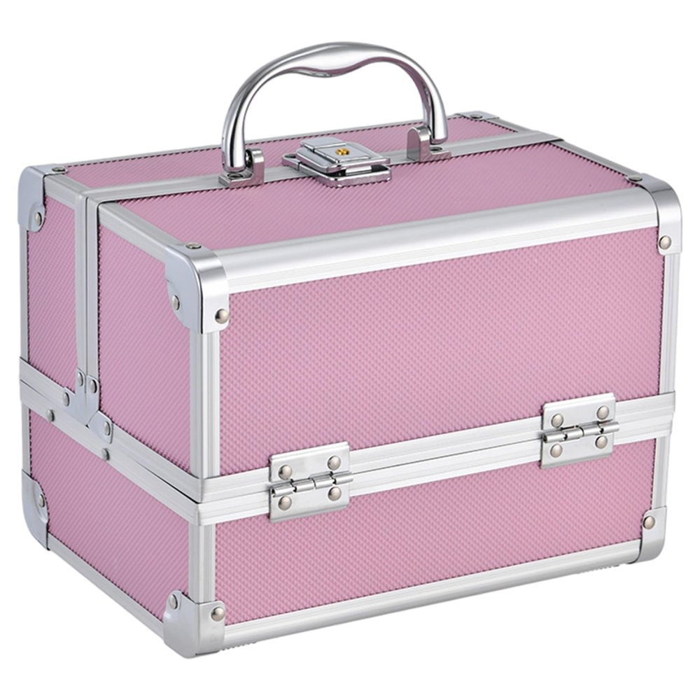 NIDONE Makeup Box with Mirror 7x7x9 in 3-Layer Portable Extendable Makeup Case Organizer with Lock Protective Make up Storage for Travel Cosmetologist