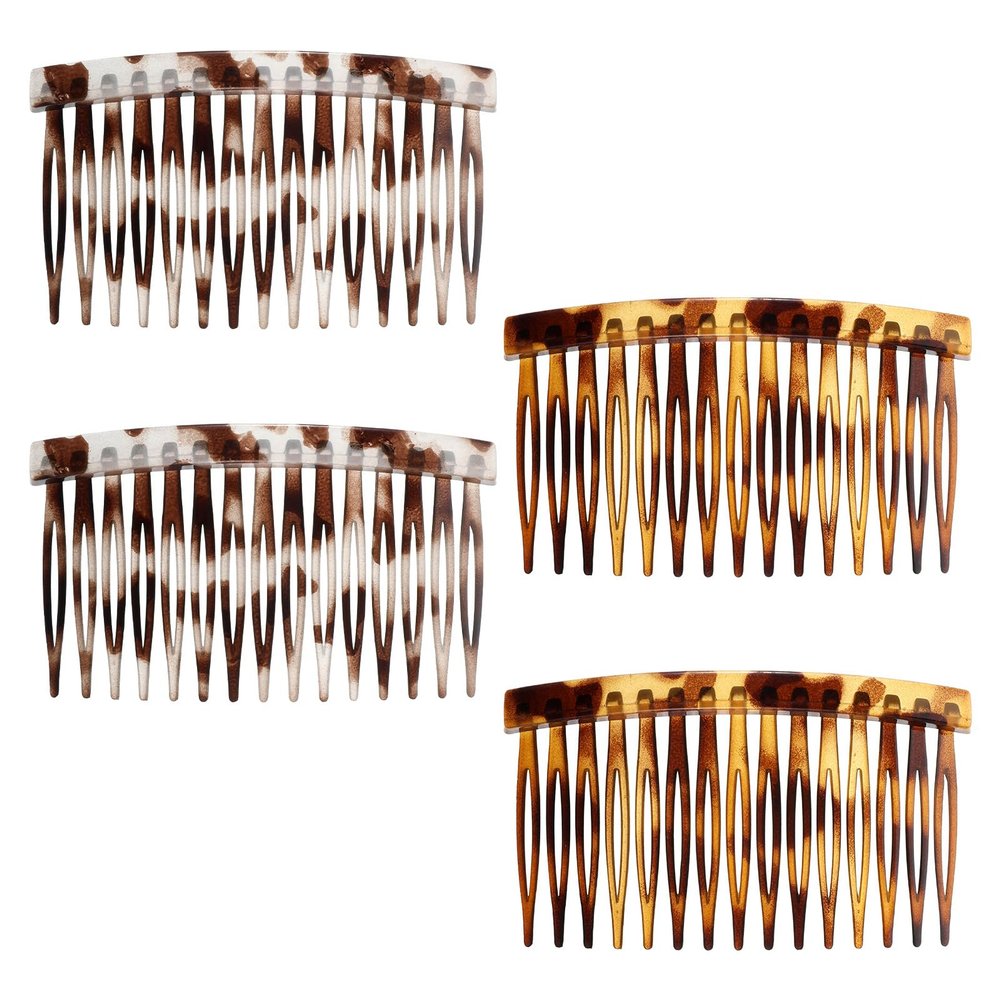 4 Pcs French Hair Side Comb Small French Side Hair Comb Clips Twist Hairs Styling Accessories Women's Bun Strong Hold Clips for Women Bun Decorative Styling Accessories(Tortoise Shell Leopard)