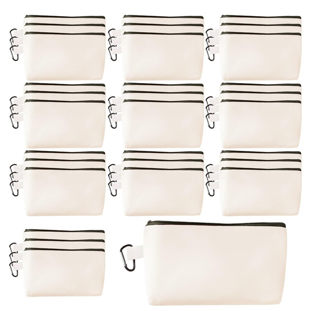 10Pcs Blank Cotton Canvas bag Sublimation Ready Canvas Makeup Bags Bulk DIY Blank Zipper Pouch for Cosmetic, Coin Purse, Pencil Case & Travel Organizer (30, Beige)