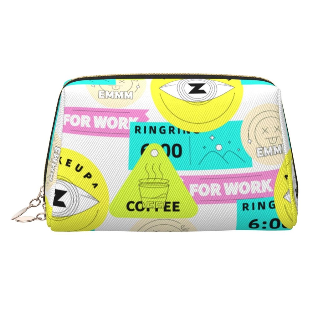 JIKOLPMUNY Personalized Lables Leather Portable Cosmetic Bag Spacious Pvc Leather Travel Organizer With Full Print Design For Makeup, Toiletries Daily Essentials