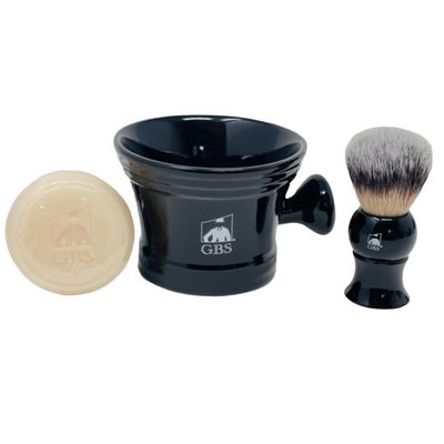 GENTS Premium Mens Wet Shaving Kit - 3 Piece Gift Set with Black Ceramic Mug, Natural Soap & Brush - Perfect Fathers Day Gift for Dad, Husband, Boyfriend
