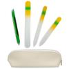 Alban Czech Glass Nail File Set with Manicure Stick & Vegan Leather Cosmetic Case (Yellow-Green Nail Files, Green Manicure Stick & Cream Cosmetic Case) view 1