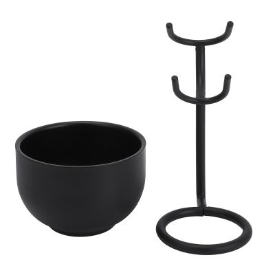 KunEchevyr Shaving Brush Stand with Bowl, Men Beard Shaving Tool Set, Metal Shaving Stand with Bowl, Grooming Kit Rack for Barbershops and Travel, Includes Brush Holder and Lathering Bowl