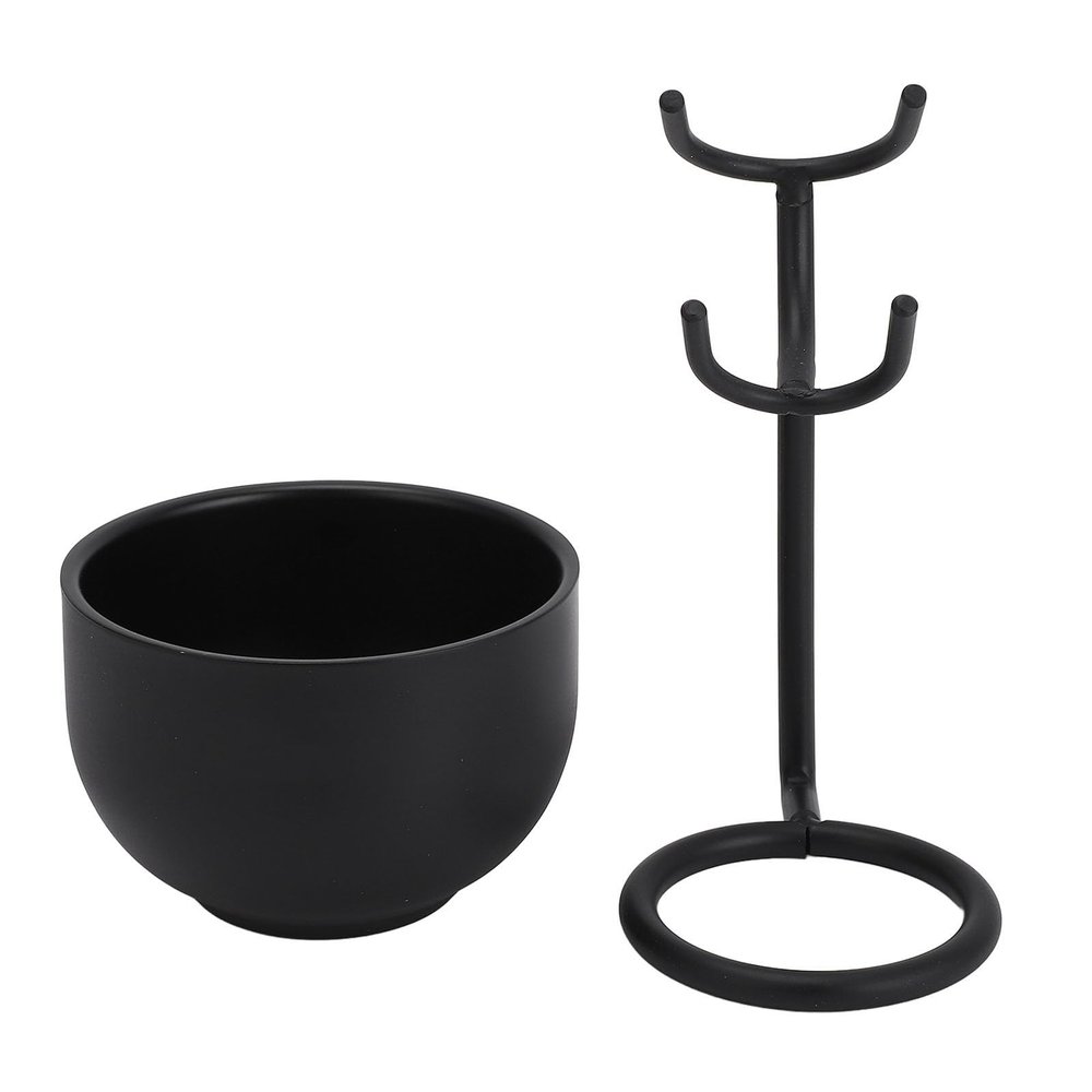 KunEchevyr Shaving Brush Stand with Bowl, Men Beard Shaving Tool Set, Metal Shaving Stand with Bowl, Grooming Kit Rack for Barbershops and Travel, Includes Brush Holder and Lathering Bowl
