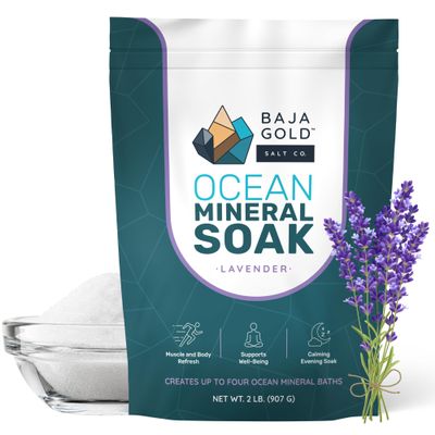 Baja Gold Ocean Mineral Soak  Natural Magnesium Bath Soak & Trace Elements | Relaxing, Clean Ingredient Soak for Bath, Muscles, Relaxation & Skin Care | Pure, Vegan, 2 Lb Resealable Bag, Lavender