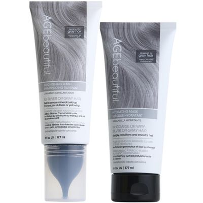 AGE beautiful Brightening Wash Shampoo & Hydrating Mask | For Wiry, Coarse Silver or Gray Hair | Remove Mineral Build-up & Pollution | Deeply Condition & Reduce Frizz for Smooth, Shiny Hair