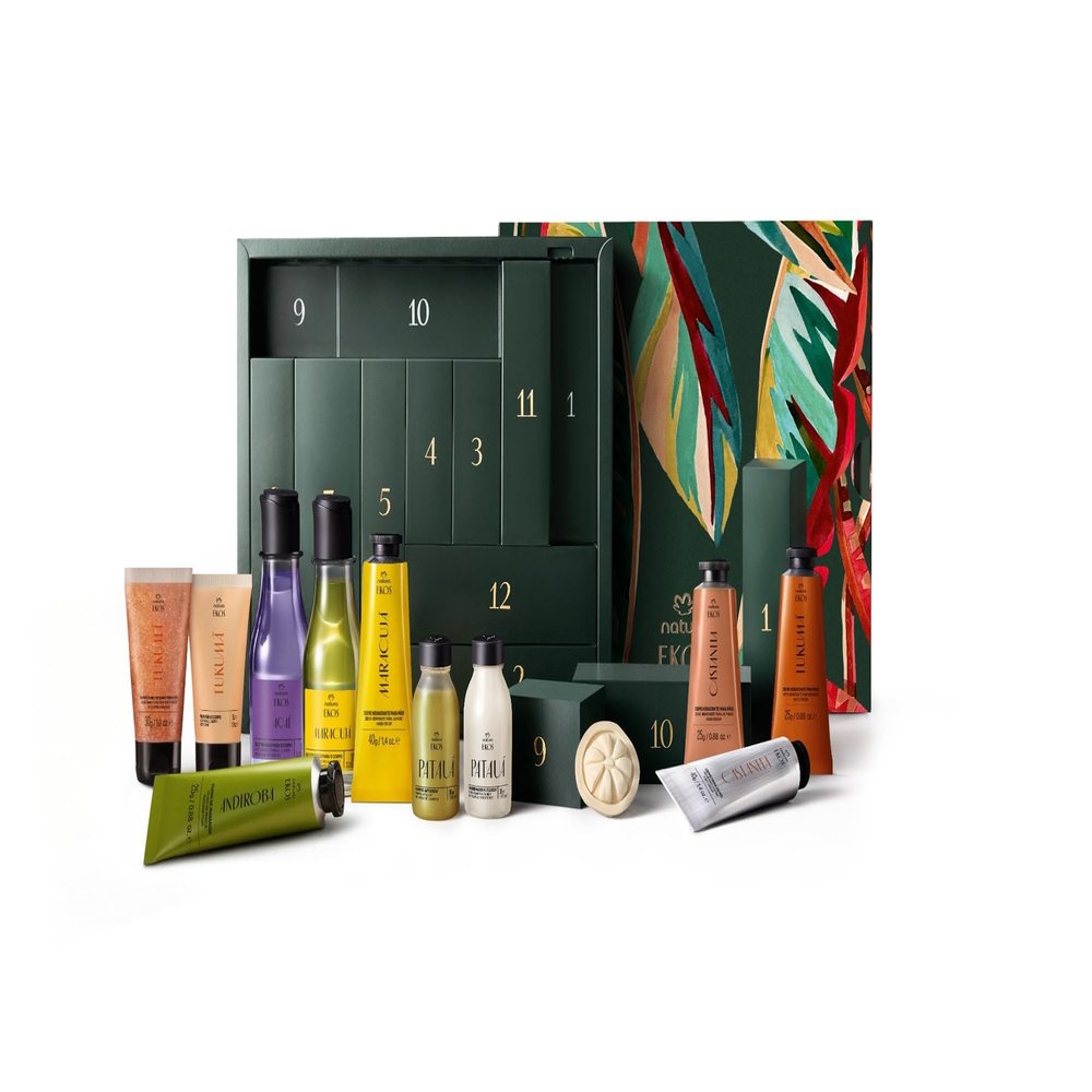 natura - Brazilian Beauty Advent Calendar 12-Piece Holiday Gift Set with Body Care, Hand Creams, Shower Gels & Hair Care Minis Vegan & Sustainable Beauty from the Amazon ($104 value)