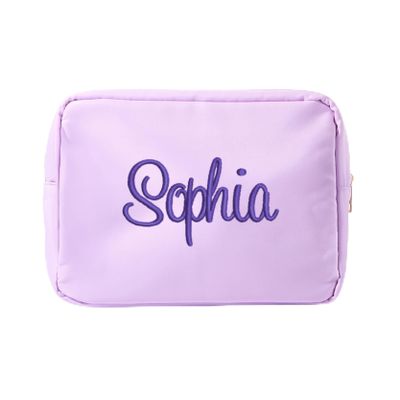Sprinkled With Pink Personalized Nylon Pouch - Large Embroidered Essentials Bag for Women, Makeup, Toiletries, or Travel Organizer, Custom Monogram Gift, Carryall, Mom Bag, Tech Pouch (Lilac, XL)